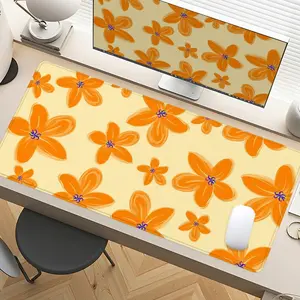 Orange Floral Design Desk Mat Gaming Desktop Mouse Pad XXL Extended Mouse Pad for Laptop Large Mouse Pad for Desk with Non-Slip Rubber Base Stitched Edges Surface for PC Gamers Office Workers & Home Use