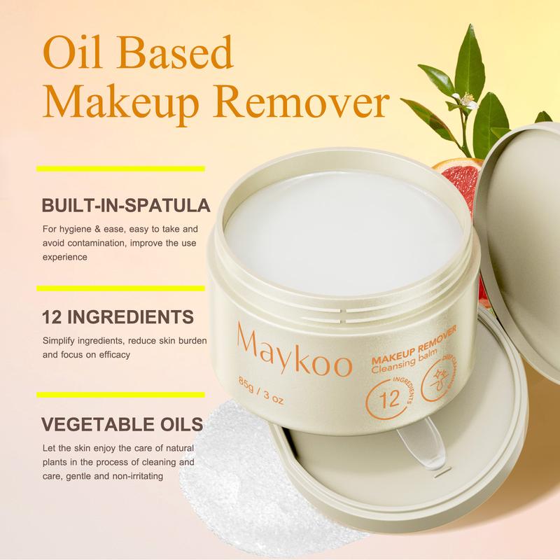 MAYKOO Makeup Remover Cleansing Balm, Melting Cleansing Cream Oil Based Cleanser, Hydrating Makeup Remover Balm with Vaccinium Myrtillus, Hydrate Skin, Non-comedogenic, No Harsh Chemicals, 0 Residue with Spatula & Easy to Rinse, 3 Oz, Cosmetic, Moisturize