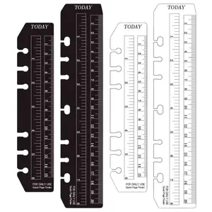 Snap-in Bookmark Ruler for 6-Hole Binder | A5 A6 Plastic Page Marker Dividers for Notebooks, Quick Page Finder & Measuring Tool, Black & Clear Stationery Set of 4