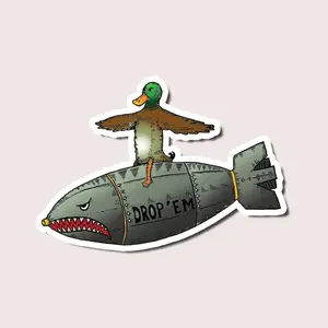 Drop ‘Em Duck Bomb Sticker, Funny Tactical Mallard Decal, Military Humor Waterproof Sticker for Laptop, Laptop Water Bottle Decal Sticker