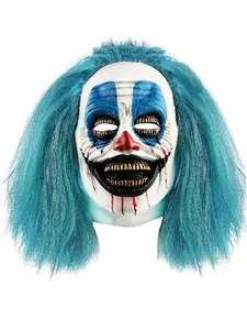 Halloween Blue Hair Bleeding Clown Mask, Scary Prank Mouth Mask, Realistic Mask, Cosplay Prop, Costume Accessory, Party Favors, Horror Theme Decorations