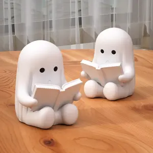 Reading Ghost Shelf Decoration, Sculpture Desk Decor, Cute Dark Adorable Style, Booktok Fan & Study Room Decor, Non-Plated Precious Metal
