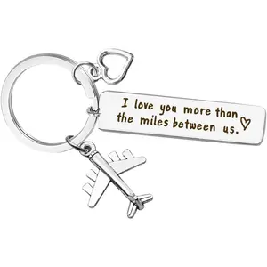 Couple Keychain Long Distance Relationship Gift for Boyfriend Girlfriend I Love You More Than The Miles Between Us Keyring Couples Jewelry Going Away Gift Brithday Anniversary Valentines Gift
