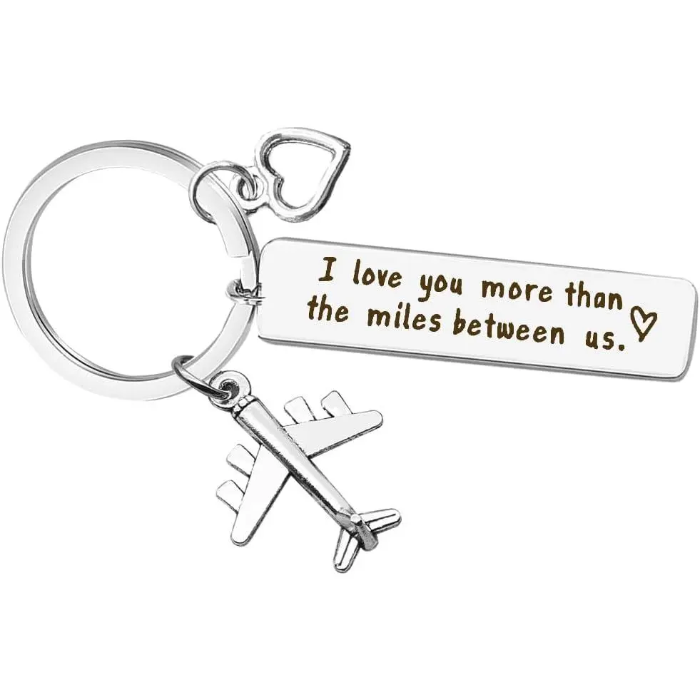 Couple Keychain Long Distance Relationship Gift for Boyfriend Girlfriend I Love You More Than The Miles Between Us Keyring Couples Jewelry Going Away Gift Brithday Anniversary Valentines Gift