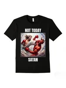 The comical men's clothing of Jesus and Satan in a boxing match is not today's Satan John Christian street fashion T-shirt for men and women, soft and skin friendly, suitable for both men and women, suitable for all seasons, couple style