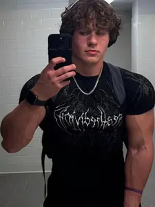 American Gothic Spider Print Gym Fit Short Sleeve High Stretch Quick Dry Sport T-Shirt, Streetwear Muscle Men Workout Top