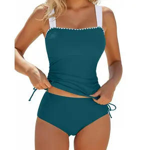 Blooming Jelly Womens Tankini Swimsuits Tummy Control Two Piece Wide Straps Black Swim Suit Ruched Stitch Bathing Suits Swimmingsuit