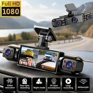 AXH 360° Panoramic 3/4 Lens Dash Cam 1080P HD Quad-Split Screen Front Rear Left Right Full Coverage 720P Night Vision WDR G-Sensor Loop Recording Car Safety Camera