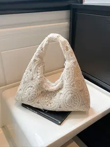 Hollow Floral Woven Bag Bohemian Beach Bag Holiday Casual Handbag, All Season Fashion Accessory, Random Pattern Design