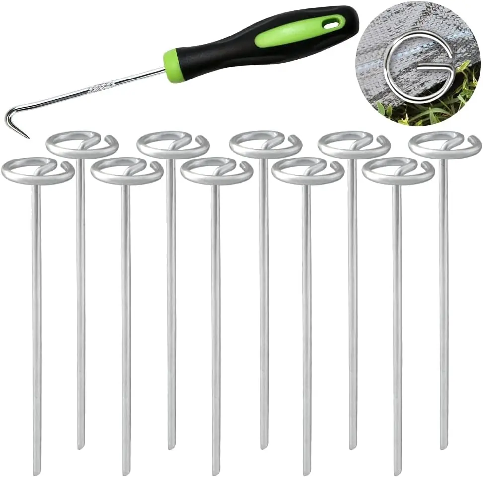 50 count Circle Top Landscape Staples, 6 Inch Garden Stake 9 Gauge Galvanized Landscape Fabric Stakes, Heavy Duty Yard Ground Pins for Outdoor Gardening Weed Barrier Sod Fabric -  6"