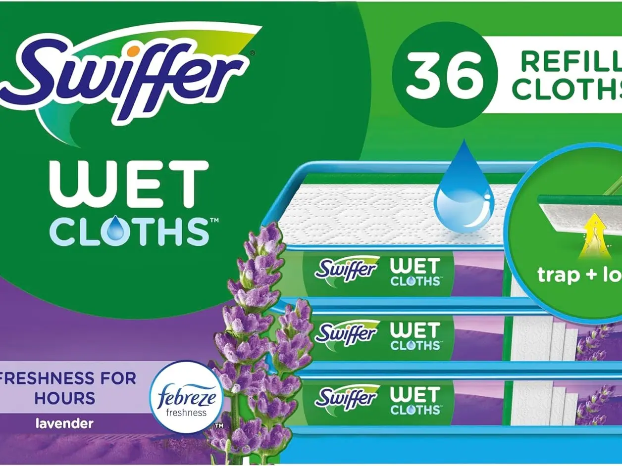 Sweeper Wet Mopping Cloth Multi Surface Refills - Lavender Scent, 36 Count for Floor Cleaning, Includes Febreze