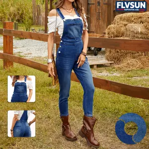 Flvsun-Tight Overalls for Women Classic Adjustable Straps Stretchy Denim Overalls Jeans Pants Skinny Tapered Jeans Overalls Jumpsuit Romper Rompers  Women's Denim Overalls Sleeveless Skinny Leg Jumpsuits