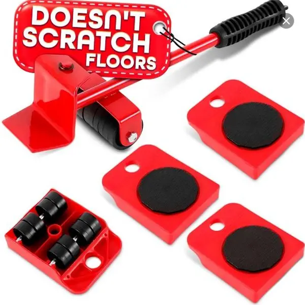 Heavy Duty Furniture Lifter with 4 Sliders for Easy Heavy Furniture Moving, Adjustable Height [Load Capacity: 600lbs Per Wheel] Red And Yellow