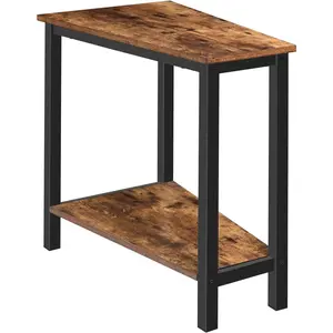 Wedge End Table, Recliner Wedge Side Table with Storage, Industrial Triangle Accent Table for Small Space, Corner, Living Room, Apartment, Rustic Brown BF64BZ01G1