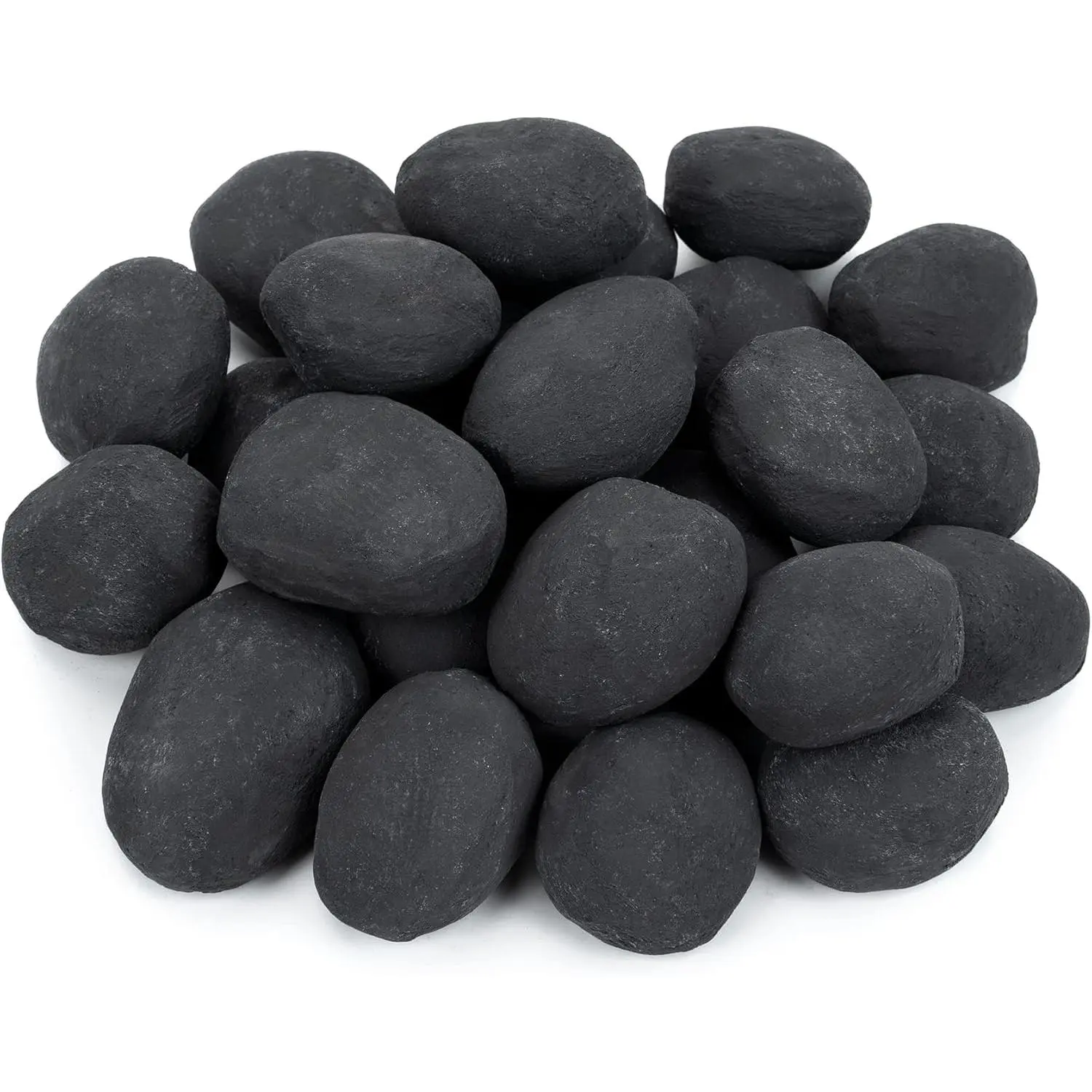 24 count Light Weight Ceramic Fiber Pebble Stones for Indoor Outdoor, Gas Inserts, Ventless, Vent Free, Electric, Outdoor Fireplaces and Fire Pits - Black