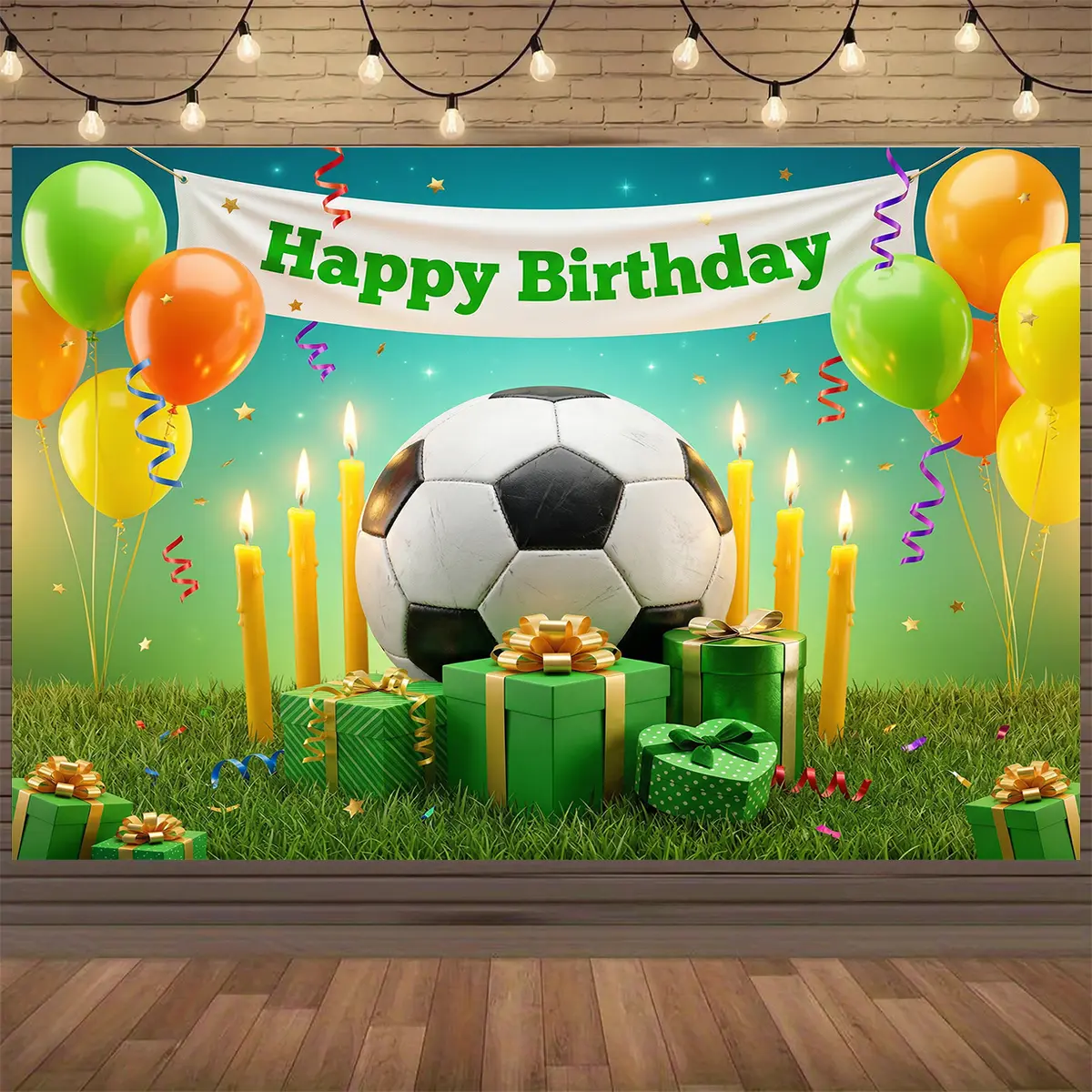 Soccer Theme Lightweight Polyester Hanging Backdrop Kit with Clips, Festive Backdrops & Banners for Birthday Party Photo Wall Decor, Wedding