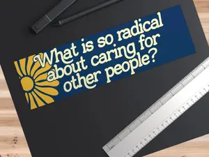 What is so radical about caring for other people bumper sticker, practice radical empathy sign, make america kind again, just be nice magnet, be kind magnet, make america nice, leftist car decal