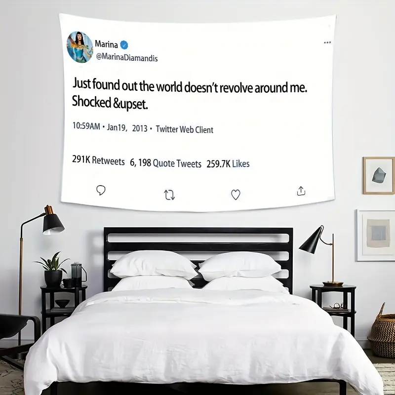 Velvet Tweet-Inspired Tapestry - 'Just Found The World Doesn't Spin Around Me' - Includes Easy Mount Kit, Ideal for Bedroom, Dorm Decor