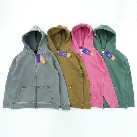 Men's Stylish 2-Way Zip-Up Hoodie - Loose, Hooded Neck, Retro Stone Washed, Vintage Plain, Plush Cotton-Polyester Longsleeve Sweatshirt Top (Pink, Grey, Caramel, Sage)