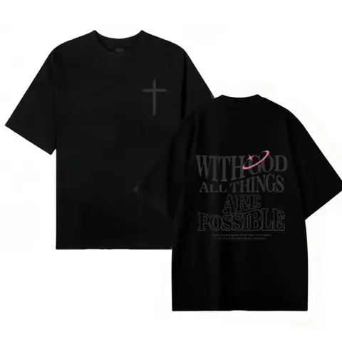 Men's Jesus Graphic Cotton Blend Loose Short-Sleeve Round Neck Easy Tee, Matthew 26:41 "With God All Things Are Possible" Black-White Lettering, High-Quality All Seasons Gym & Hangs Street Style Sports Top, Mens Gifts Cold Wash Errands Tee