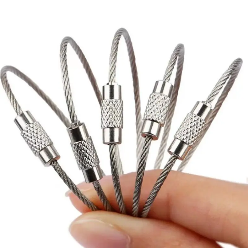 10Pcs Wire Rope Key Chain Stainless Steel Wire Keychain Carabiner Cable Key Ring Outdoor Hiking