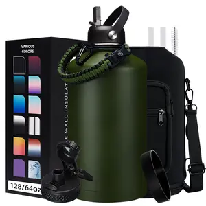 128 oz Gradient Straw Water Bottle Set - Sports Water Bottles -Cold-48h & Hot-24h Stainless Steel Vacuum Flask with Straw & Pop-up Chug Lid, Leak Proof 128 oz Water Bottles, Wide Mouth Hydro Metal Thermal Cups for Gym Work