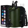 128 oz Gradient Straw Stainless Steel Triple Wall Vacuum Flask Water Bottle Set - Portable, Anti-Scalding, 48h Cold/24h Hot Retention, Leak-Proof Pop-Up Chug Lid & Clip, Wide Mouth Hydro Metal Cup with Compass, Whistle, Flint for Gym, Outdoor Use