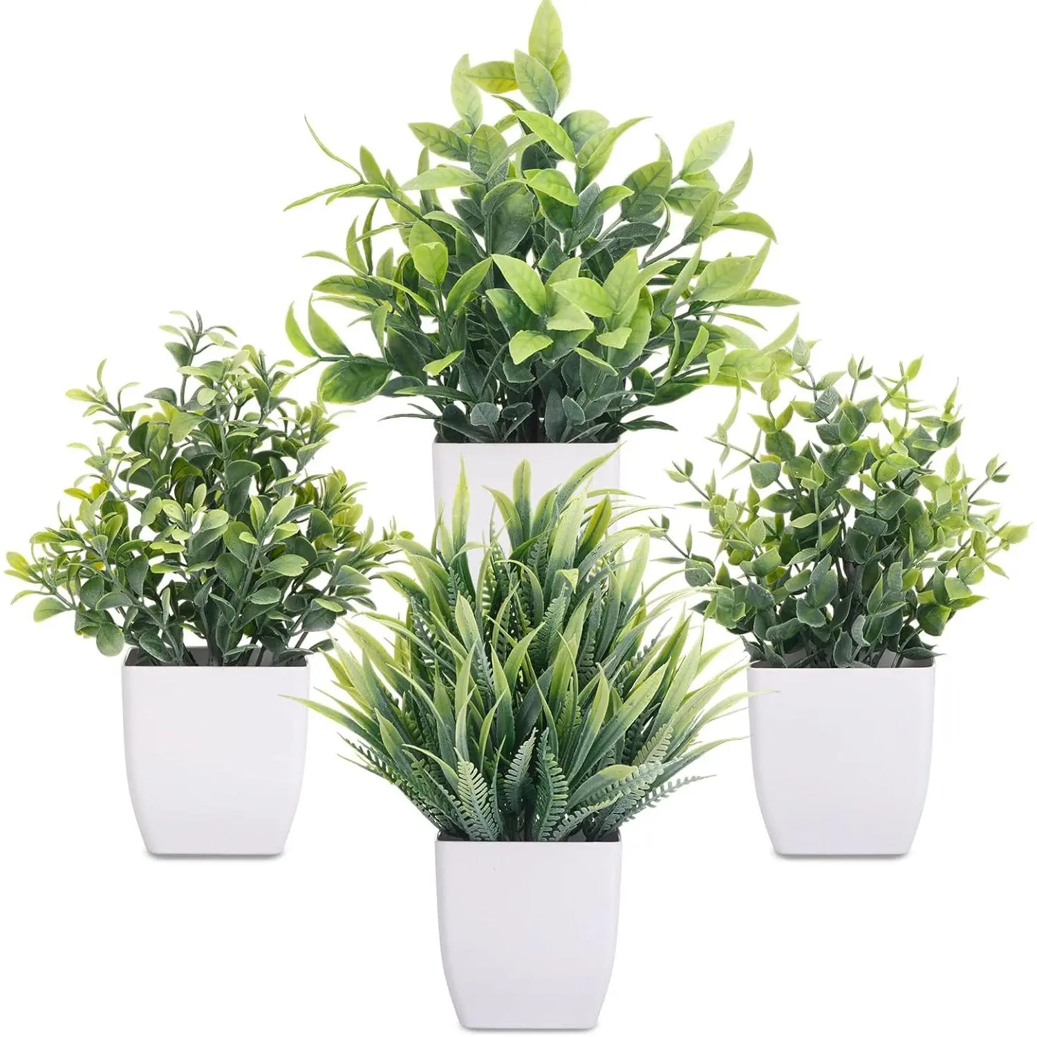 CEWOR 4-Pack Small Artificial Ivy-Type Greenery, Decorative Fake Plants in Plastic Pots, Indoor Decor for Desk, Bathroom, Home Supplies
