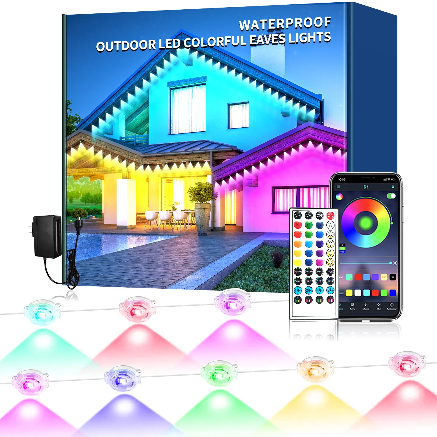 YEEWHALE IP67 Waterproof 50ft-500ft RGB LED Strip Lights, Flexible Customizable Color-Changing Programmable Outdoor Eaves Lights, App & Remote Control, Dynamic Modes, Music-Sync Ambient Lighting for House, Balcony, 50Ft-500Ft Led Light Strip, Customizable
