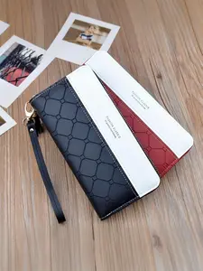 Colorblock Plaid Long Wallet, Multi-Card Large Capacity Handbag, Fashion Wristlet Coin Phone Case, Stylish Accessory for Everyday Use, Pu Leather Purse, Daily Use Purse, Elegant Stylish Purse