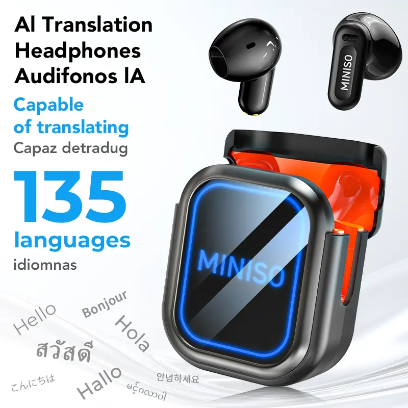 MINISO-MS109 AI Translation Earphones, Bluetooth 6.0, High-Fidelity Waterproof Wireless Earphones | Suitable for work, exercise, study, and voice calls | Built-in microphone | Earphones