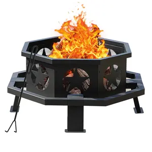 Fire Pit,35''x17.5''Outdoor Octagonal Heavy Duty Wood Burning Fire Pit For Camping, Backyard, And Patio - Enhance Your Outdoor Experience With This Stylish Exterior Modern
