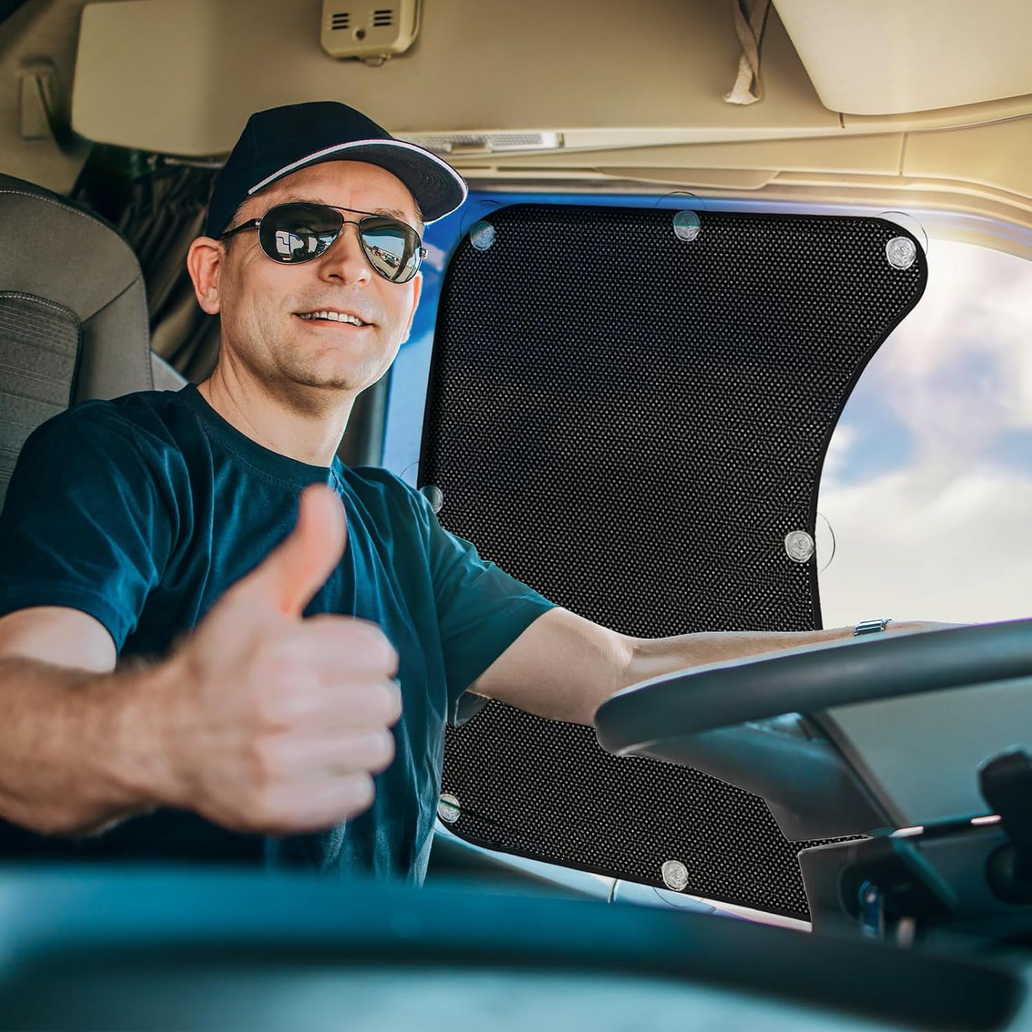 2Pcs Semi Trucks Window Shades, Side Window Sunshade for Truck with Suction Cups, 20"x23" for Volvo VNL, International Trucks, Freightliner Semi-Trailer Sunshade Accessories