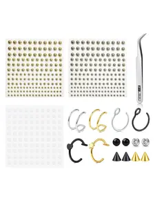 Fake Nose Ring Fake Eyebrow Ring Faux Lip Piercing Replacement Balls Spike Earring Cuffs Small Earring Hoop Stick on Fake Piercing Non-Piercing Body Jewelry Adhesive Face Jewelry Septum Clicker Hinged Nose Hoop Spiral Nose Ring