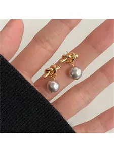 Knotted Tahitian imitation pearl high quality earrings