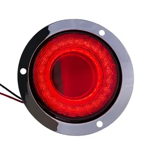 Red Round LED Marker Clearance Light with Mirror Effect in Chrome Bezel