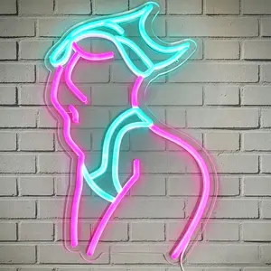 Blue Gradient Female Silhouette Acrylic Neon Light, USB Powered Dimmable, Ideal for Bedroom, Bar, Party, Gift, Art Studio Decor