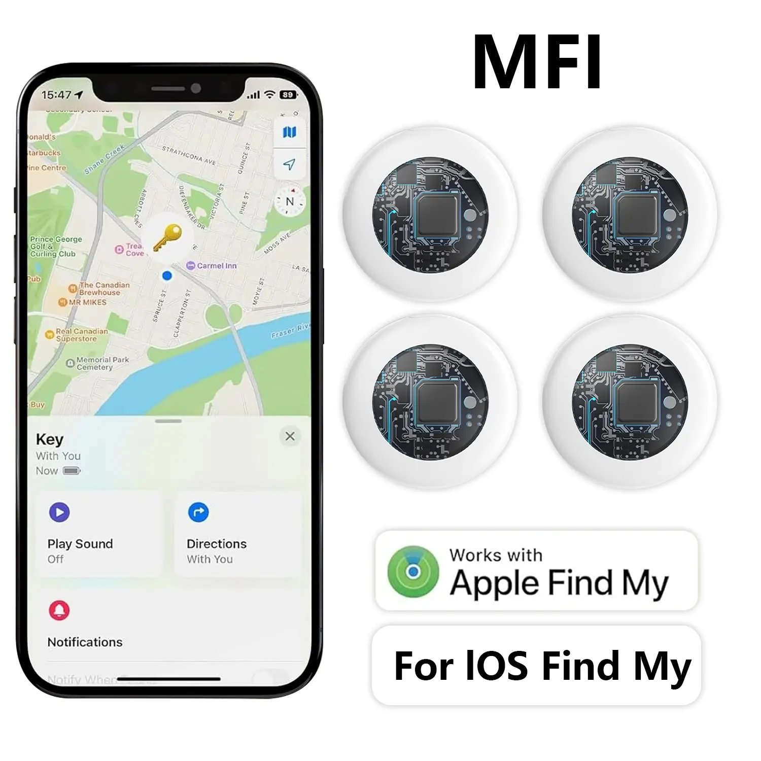 Smart Bluetooth-compatible Tracker Tag for Keys & Luggage, Compatible with Apple Find My APP, Rechargeable Battery Included, Pack of 4, Wireless Tag, Smart Tracking Tag