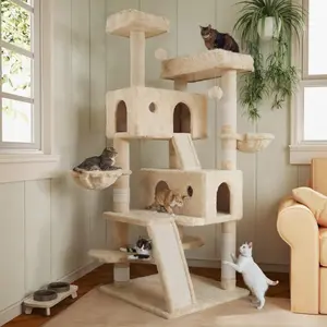 66 Inches Multi-Level Large Cat Tree Tower for Indoor Big Feline/Cozy Plush Perches/Condo/Sisal Scratching Posts/Hammock and Baskets/Activity Center Play House/Wide Base/Dark Grey