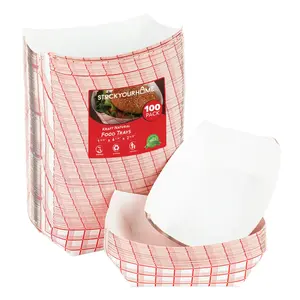 Stock Your Home Small Paper Food Boats (100 Pack) 1 Lb Disposable Red & White Checkered Trays, Eco Friendly Food Boat, Serving Boats for Concession Food & Condiments, Nacho Tray 4.25