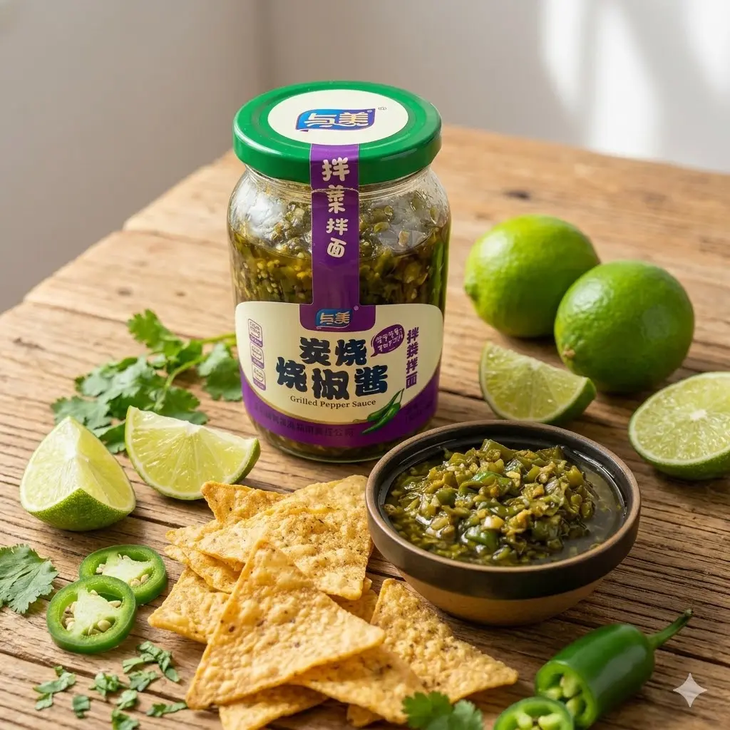 YUMEI Asian Salsa Verde 8.11 oz - Charcoal Grilled Green Pepper Flavor Sauce | Smoky Roasted Chili Paste for Dipping, Tacos & Savory Cooking