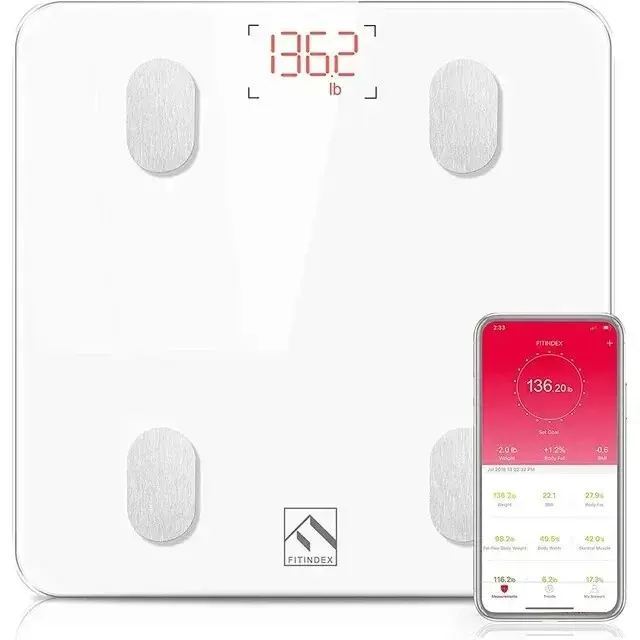 FITINDEX Bluetooth Body Fat Scale, Smart Digital Weight Scale, Body Composition Monitor Health Analyzer with Smartphone App Healthcare, Accurate Digital Scale, Smart Scale