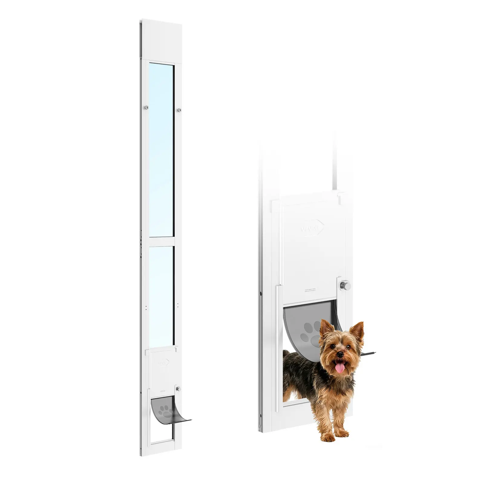 VEVOR Dog Door for Sliding Glass Door, 75 7/8" to 80 11/16" Adjustable Height, Aluminum Alloy Frame with Flap and Rotating Hinge, Lock Design, for Small-Sized Dogs, Sliding Glass Pet Doors for Renters#BacktoSchool