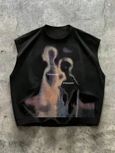 Men's Short Box Vest Tank Top, One Neck Sleeveless, Summer Vacation Basic, Vintage Silhouette Pattern, Casual Streetwear Inner Layer Outer Wear, Holiday Gift Choice