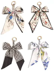 Creative Handmade Braided Scarf Bow Keychain, Versatile Women's Bag Accessory, Geometric Pattern, Sweet Style, All Seasons, Keychain for Bags