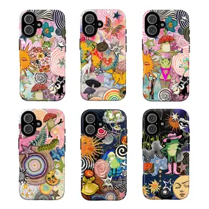 Whimsical Psychedelic Collage TPU Mobile Phone Case - Trippy Sun, Mushrooms, Dancing Animals, Frogs, Funky Retro Vibes, Smile - Waterproof Multi-Model Accessories with Precise Cuts, Raised Edges for iPhone 7-17 & Galaxy S21-S24