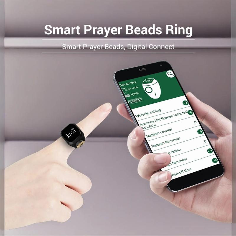 Smart Prayer Beads Ring with Timer, APP-Connected and Waterproof Electronic Counter, Ideal for Muslim Prayers and Daily Worship