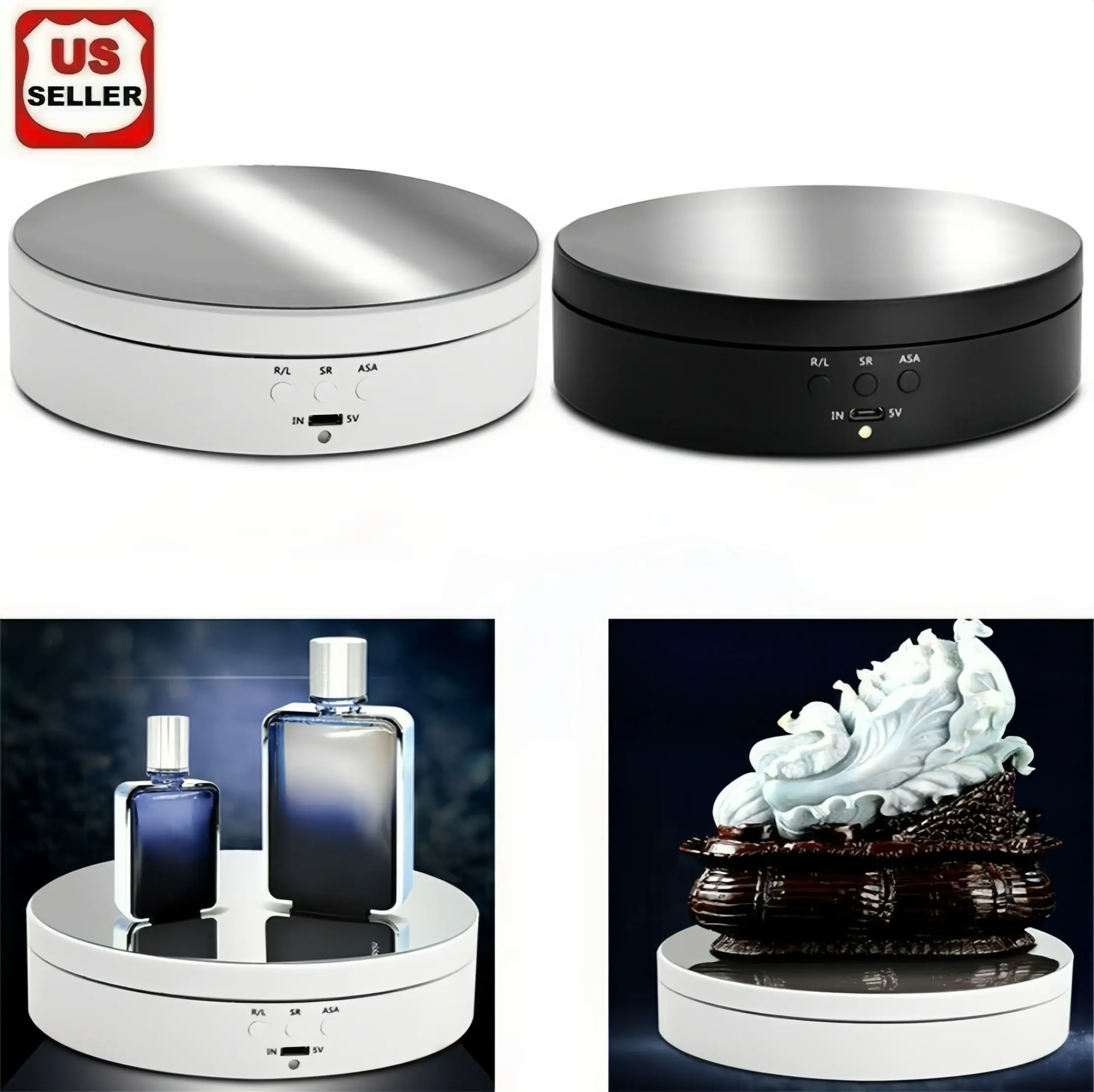 360° Motorized Rotating Display Turntable, USB Powered 3kg Load Capacity Adjustable Speed Electric Stand, Quiet Rotation for Product Photography Jewelry Collectibles Home Decor Showcase