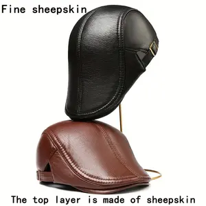 Gentleman'S Choice: Adjustable Sheepskin Duckbill Cap |   British Designer Style |   Sweat-Resistant & Breathable for Business or Outdoor Camping |   Dual-Tone Options |   Age-Reducing Design for Middle-Aged Men |   Genuine Sheepskin |   Breathable Lining