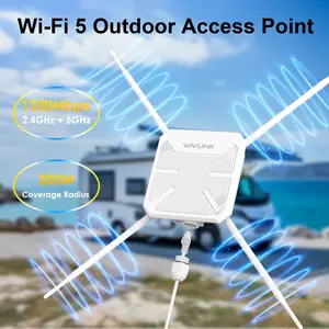 WAVLINK AC1200 Outdoor WiFi inteligente Signal Booster Wireless Access Point, 2025 Long Range Dual-Band  powerful WiFi Range Extender, 4x7dBi Omni Antennas,PoE, Gigabit ethernet Port, Supports AP/Repeater/Mesh Modes for Courtyard, Fish Finder backyard